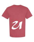 Alphabet U T-Shirt 9 inch calligraphy White ink, Crimson