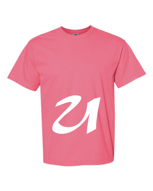 Alphabet U T-Shirt 9 inch calligraphy White ink, Crunchberry