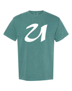 Alphabet U T-Shirt 9 inch calligraphy White ink, Emerald