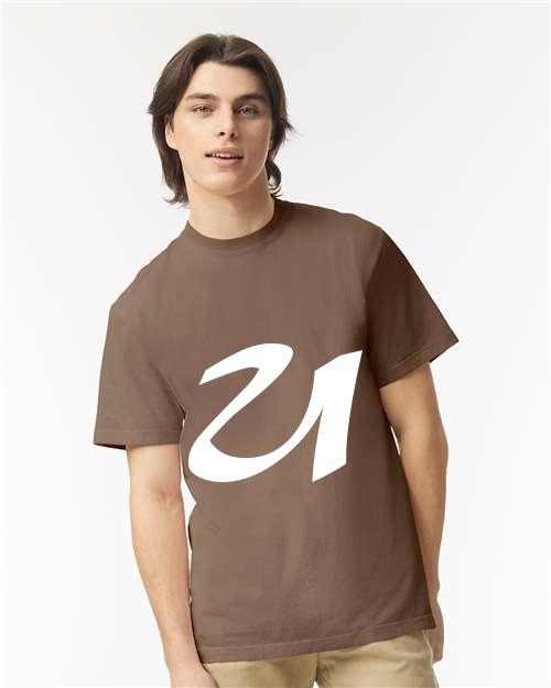 Alphabet U T-Shirt 9 inch calligraphy White ink, Espresso