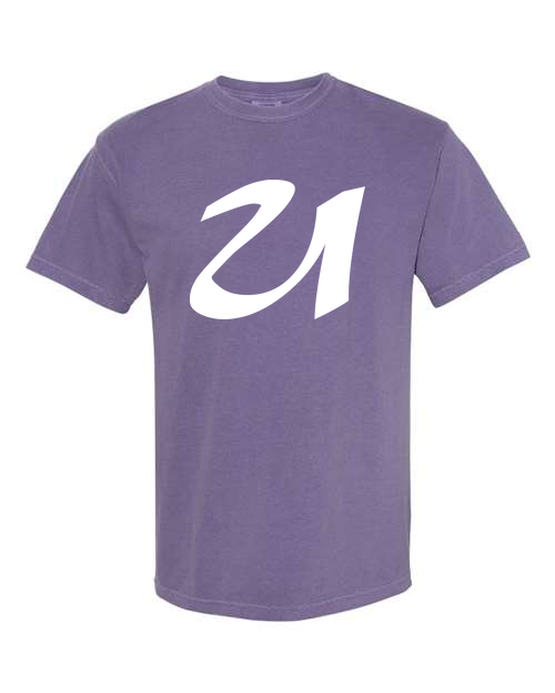 Alphabet U T-Shirt 9 inch calligraphy White ink, Grape