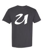 Alphabet U T-Shirt 9 inch calligraphy White ink, Graphite