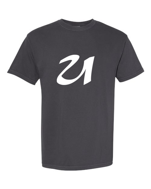 Alphabet U T-Shirt 9 inch calligraphy White ink, Graphite