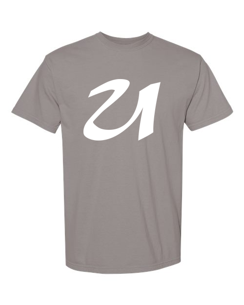 Alphabet U T-Shirt 9 inch calligraphy White ink, Grey