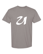 Alphabet U T-Shirt 9 inch calligraphy White ink, Grey