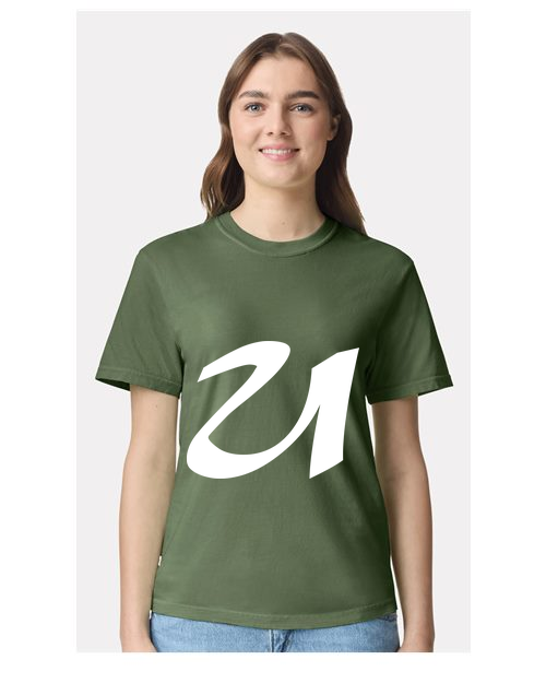 Alphabet U T-Shirt 9 inch calligraphy White ink, Hemp