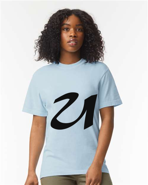 Alphabet U T-Shirt 9 inch calligraphy Black ink, Hydrangea