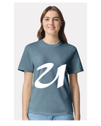 Alphabet U T-Shirt 9 inch calligraphy White ink, Ice Blue
