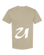 Alphabet U T-Shirt 9 inch calligraphy White ink, Khaki