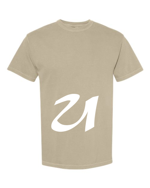 Alphabet U T-Shirt 9 inch calligraphy White ink, Khaki
