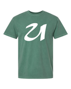 Alphabet U T-Shirt 9 inch calligraphy White ink, Light Green