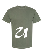 Alphabet U T-Shirt 9 inch calligraphy White ink, Moss