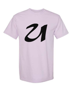 Alphabet U T-Shirt 9 inch calligraphy Black ink, Orchid