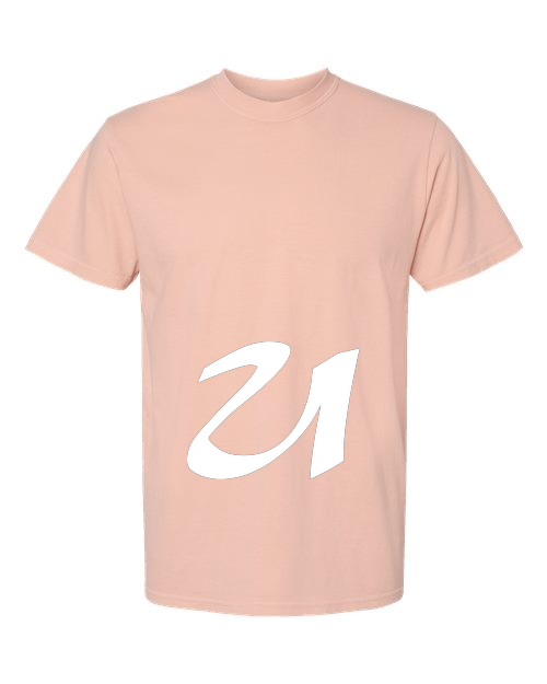 Alphabet U T-Shirt 9 inch calligraphy White ink, Peachy