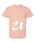 Alphabet U T-Shirt 9 inch calligraphy White ink, Peachy