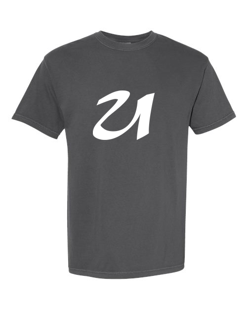 Alphabet U T-Shirt 9 inch calligraphy White ink, Pepper