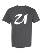 Alphabet U T-Shirt 9 inch calligraphy White ink, Pepper