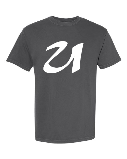 Alphabet U T-Shirt 9 inch calligraphy White ink, Pepper