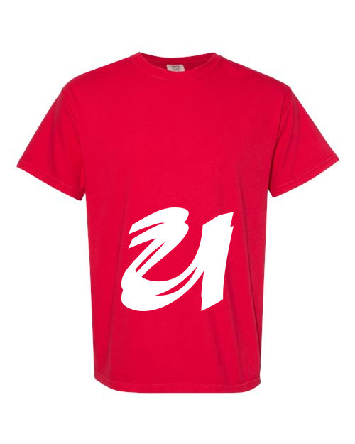 Alphabet U T-Shirt 9 inch calligraphy White ink, Red