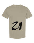 Alphabet U T-Shirt 9 inch calligraphy Black ink, Sandstone