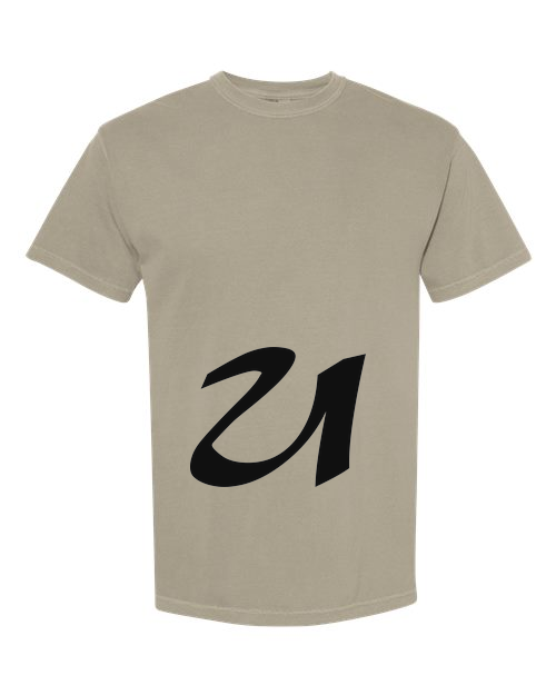 Alphabet U T-Shirt 9 inch calligraphy Black ink, Sandstone