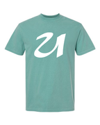 Alphabet U T-Shirt 9 inch calligraphy White ink, Seafoam