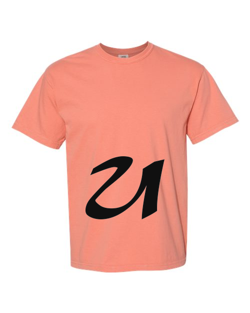 Alphabet U T-Shirt 9 inch calligraphy Black ink, Terracotta
