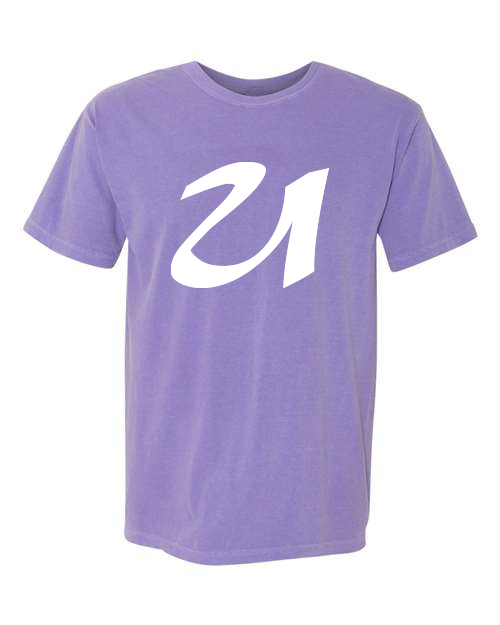 Alphabet U T-Shirt 9 inch calligraphy White ink, Violet