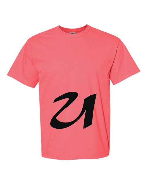 Alphabet U T-Shirt 9 inch calligraphy Black ink, Watermelon