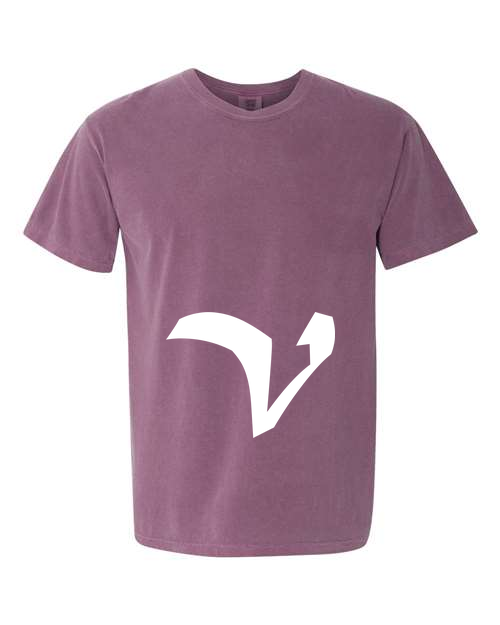 Alphabet V T-Shirt 9 inch calligraphy White ink, Berry