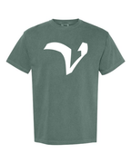 Alphabet V T-Shirt 9 inch calligraphy White ink, Blue Spruce