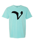 Alphabet V T-Shirt 9 inch calligraphy Black ink, Chalky Mint
