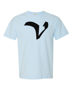 Alphabet V T-Shirt 9 inch calligraphy Black ink, Chambray