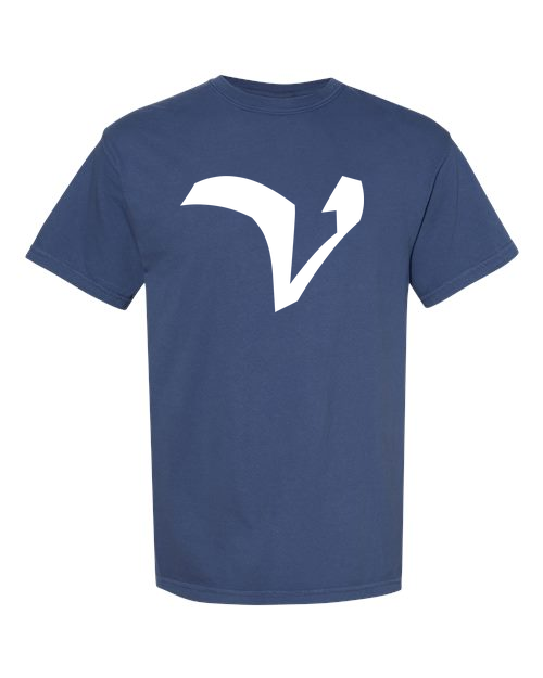 Alphabet V T-Shirt 9 inch calligraphy White ink, China Blue