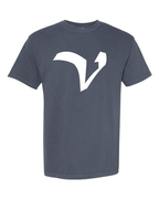 Alphabet V T-Shirt 9 inch calligraphy White ink, Denim