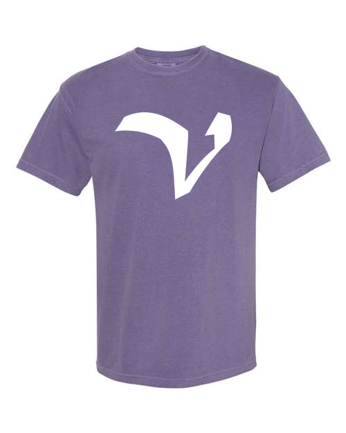 Alphabet V T-Shirt 9 inch calligraphy White ink, Grape