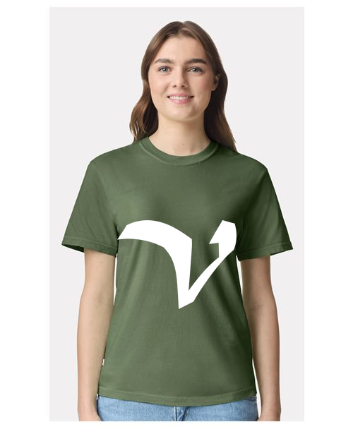 Alphabet V T-Shirt 9 inch calligraphy White ink, Hemp