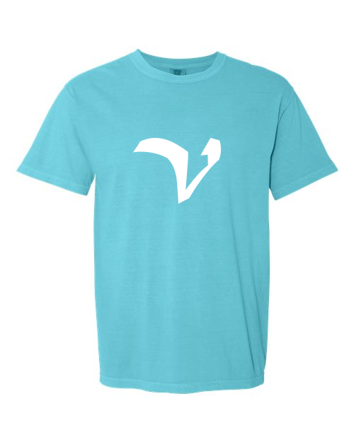 Alphabet V T-Shirt 9 inch calligraphy White ink, Lagoon