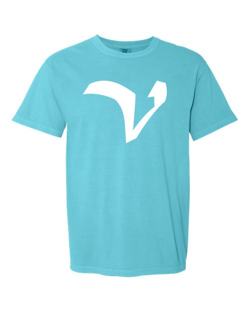 Alphabet V T-Shirt 9 inch calligraphy White ink, Lagoon