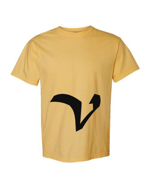 Alphabet V T-Shirt 9 inch calligraphy Black ink, Mustard