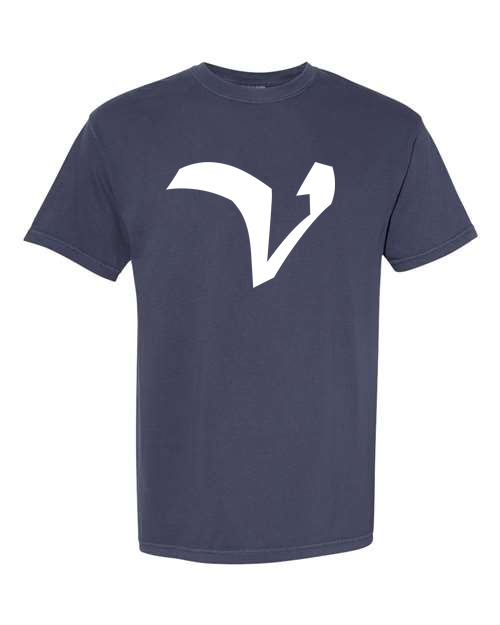 Alphabet V T-Shirt 9 inch calligraphy White ink, Navy