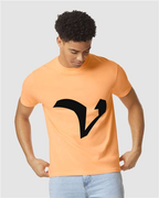 Alphabet V T-Shirt 9 inch calligraphy Black ink, Neon Cantaloupe