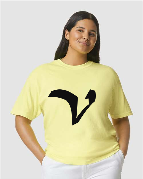 Alphabet V T-Shirt 9 inch calligraphy Black ink, Neon Lemon