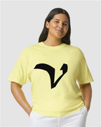 Alphabet V T-Shirt 9 inch calligraphy Black ink, Neon Lemon