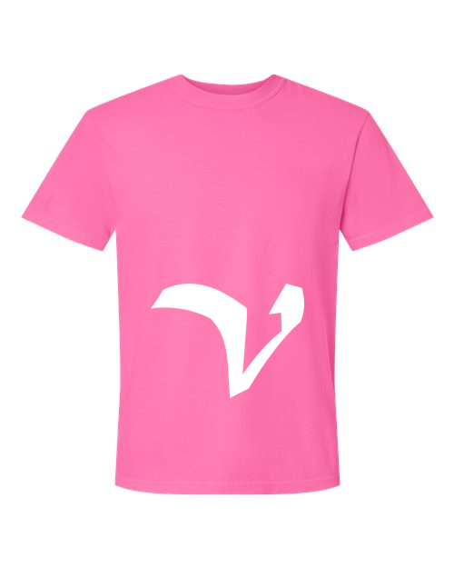 Alphabet V T-Shirt 9 inch calligraphy White ink, Neon Pink