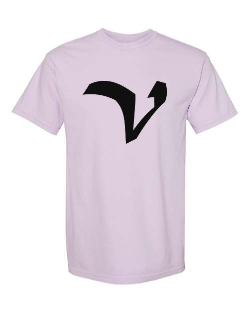 Alphabet V T-Shirt 9 inch calligraphy Black ink, Orchid