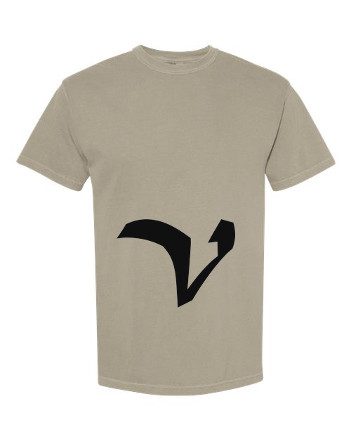 Alphabet V T-Shirt 9 inch calligraphy Black ink, Sandstone