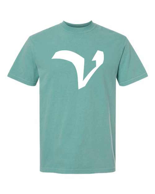 Alphabet V T-Shirt 9 inch calligraphy White ink, Seafoam