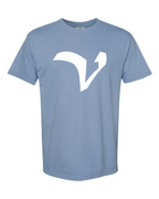 Alphabet V T-Shirt 9 inch calligraphy White ink, Washed Denim