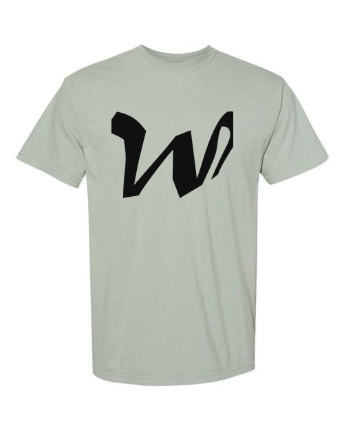 Alphabet W T-Shirt 9 inch calligraphy Black ink, Bay